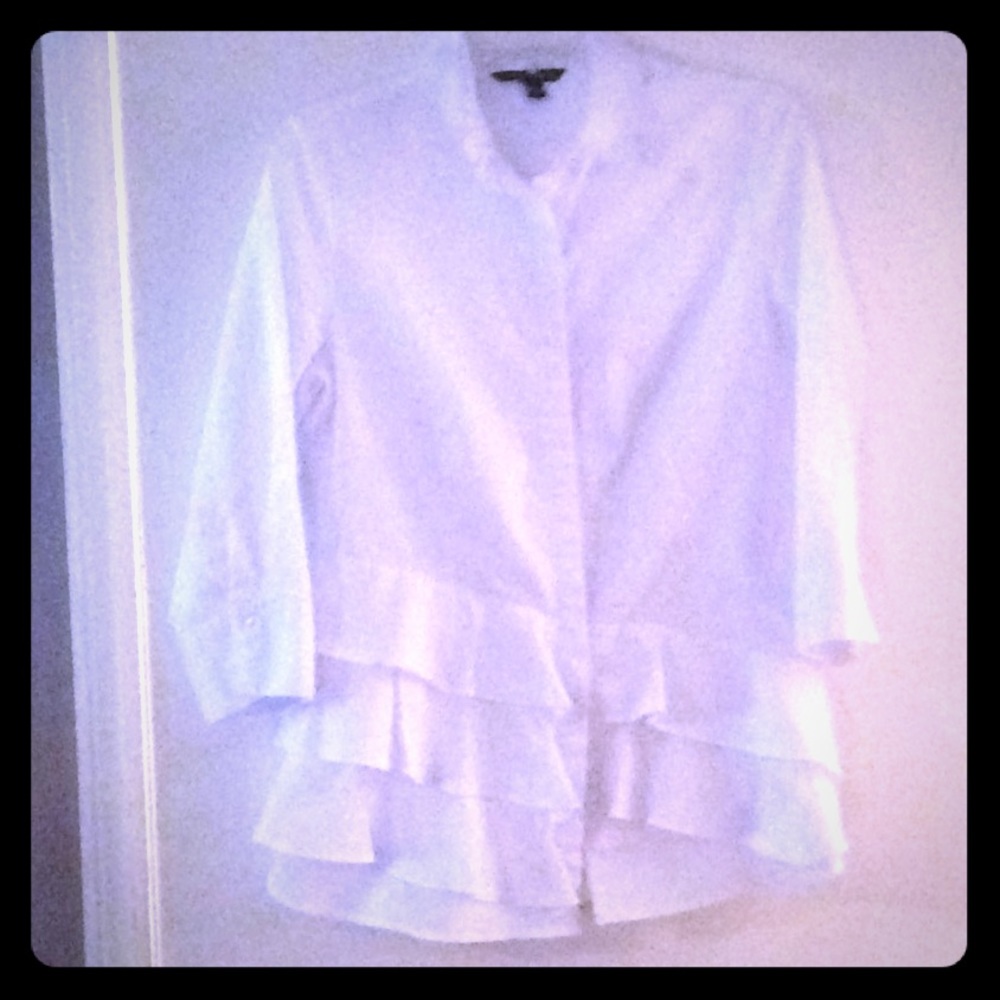 Crisp White CottonCollared Ruffled Bottom Shirt